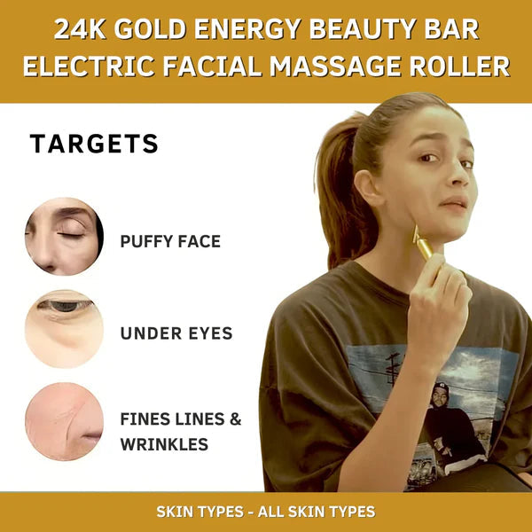 24K Gold Energy Beauty Bar Electric Facial Massage Roller|Get Any Combo 🎁 Free(60%OFF)