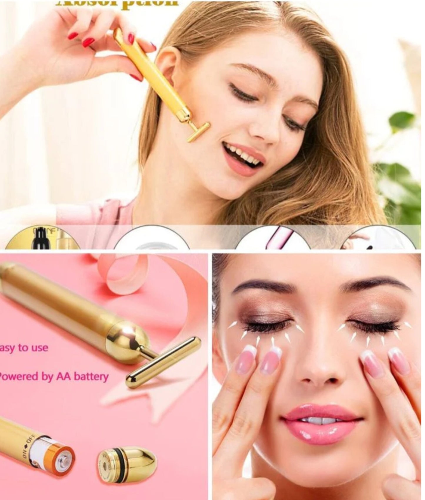 24K Gold Energy Beauty Bar Electric Facial Massage Roller|Get Any Combo 🎁 Free(60%OFF)